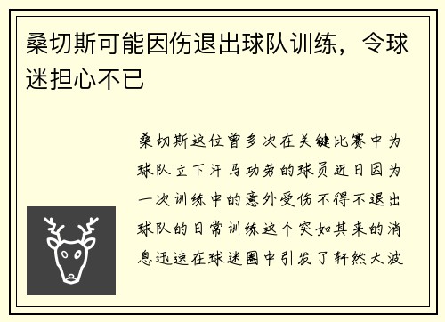 桑切斯可能因伤退出球队训练，令球迷担心不已