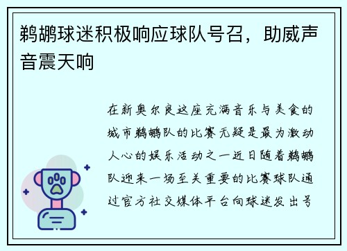 鹈鹕球迷积极响应球队号召，助威声音震天响
